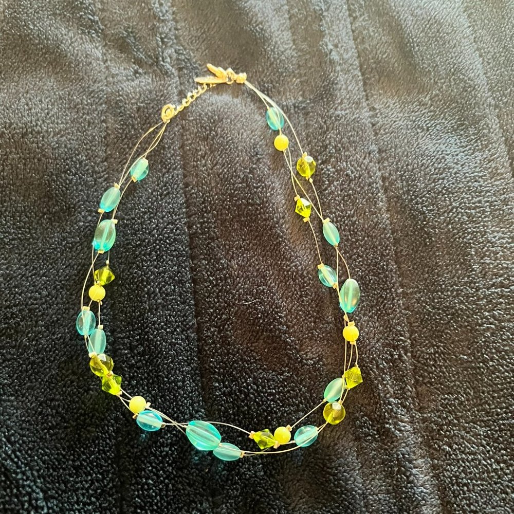 New York & Co Blue & Green Stone  Layered Necklace - 15 inches + 1.5 inch extend